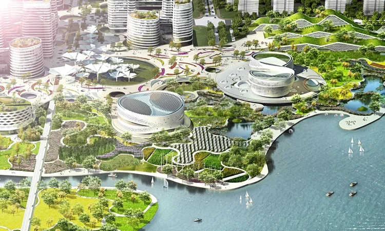 Binhai Eco City includes a planned new central business district with office spaces and five new cultural buildings