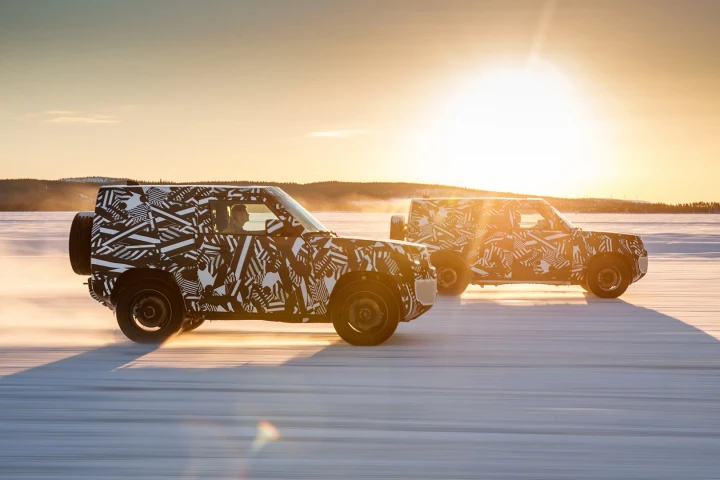 The prototype Land Rover Defender during trials in the Arctic