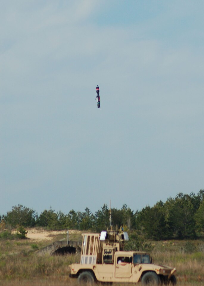 Mobile Force Protection project vehicle launches drone interceptor in a test at Eglin Air Force Base