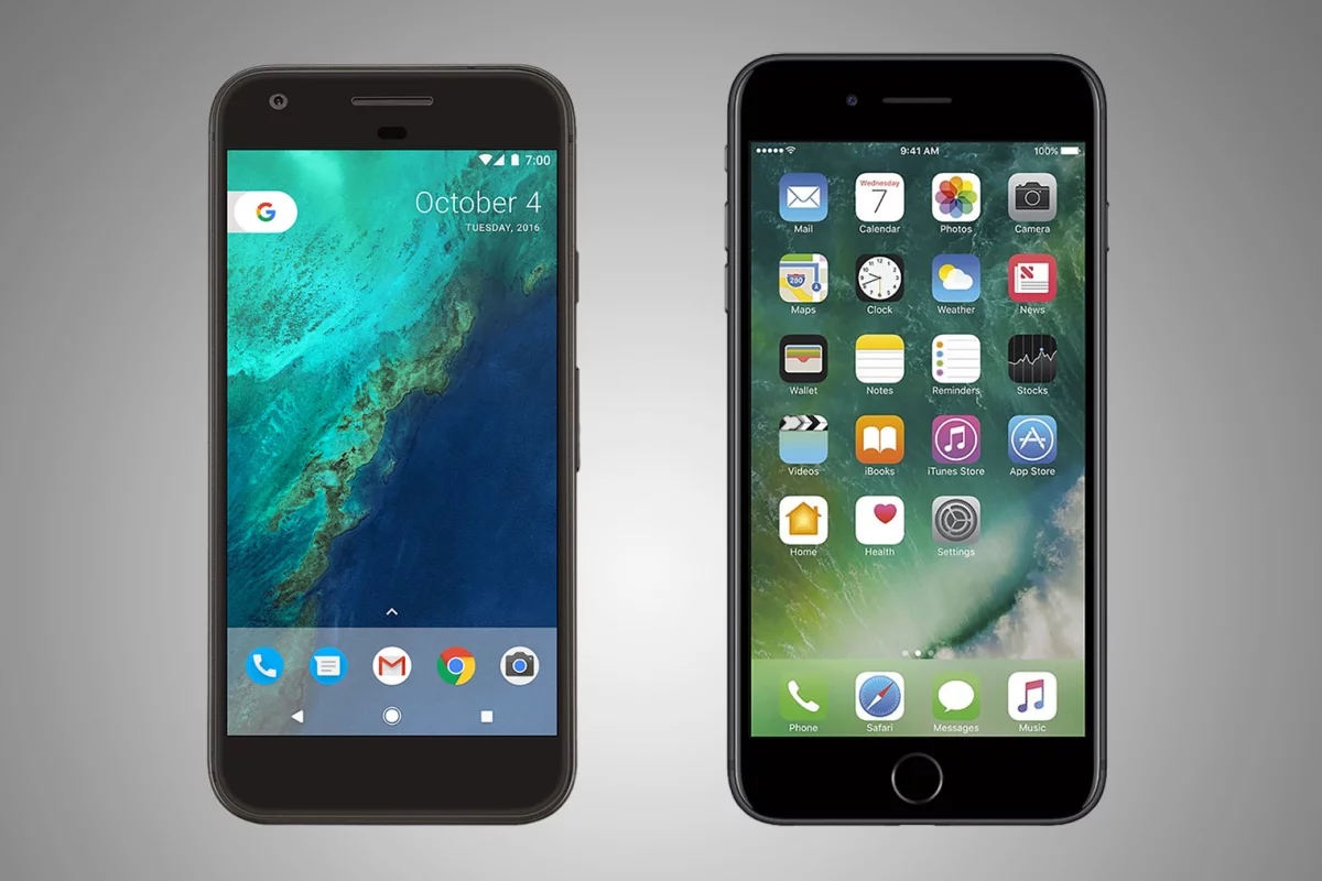 Side-by-side comparison of the Google Pixel XL and iPhone 7 Plus