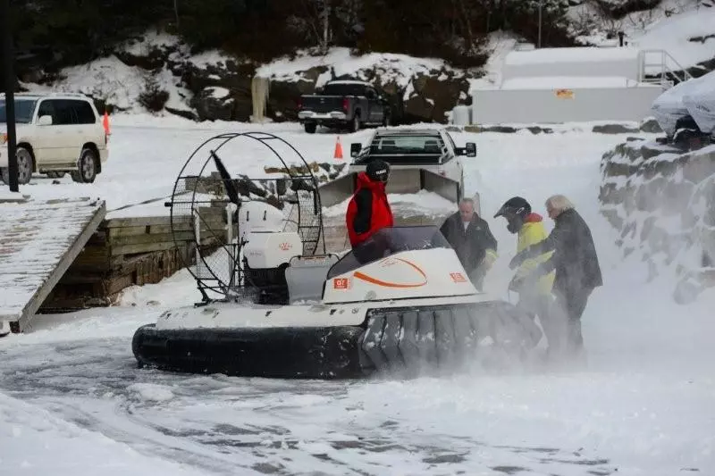 The AirRider hovercraft starting up in icy conditions