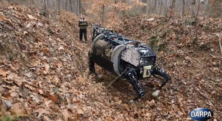 The LS3 follows a soldier through the woods during a training exercise