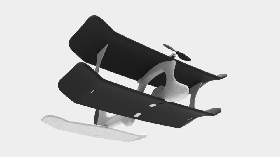 The SmartPlane's engine and propeller are offset inside the plane's nose to reduce the chance of damage