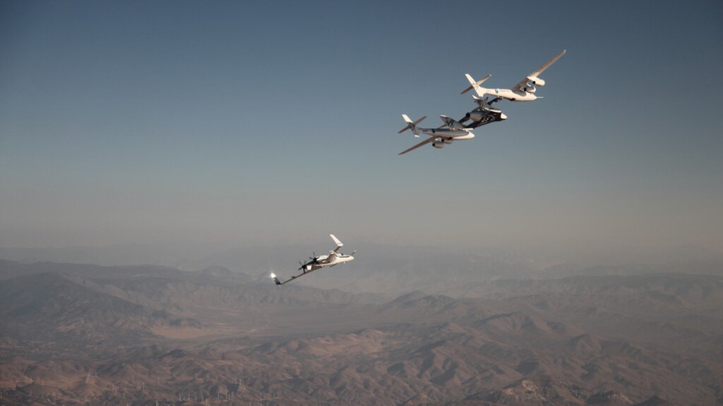 VSS Enterprise on its first manned flight attached to VMS Eve