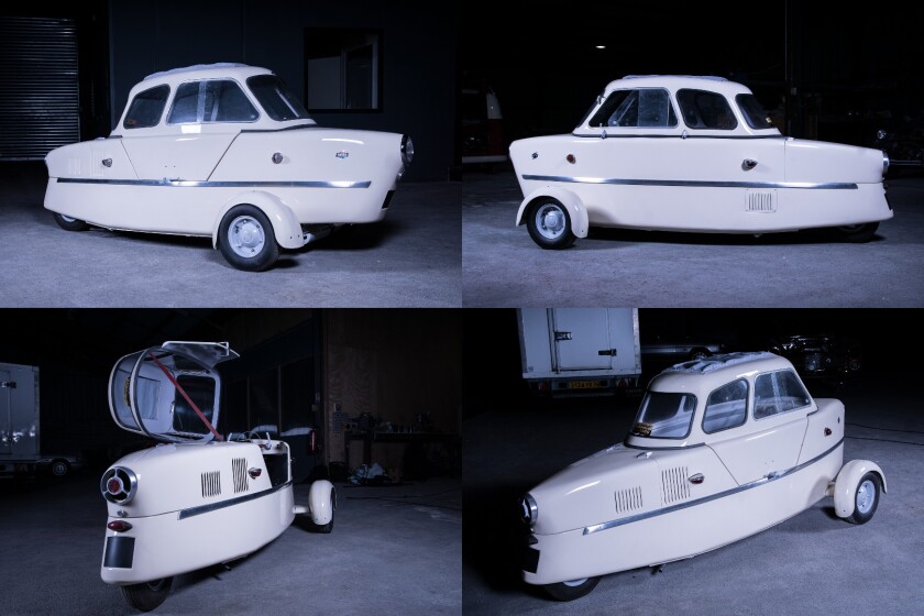 In many respects, this rare 1950s French microcar was about 70 years ahead of its time. Apart from a 175cc single-cylinder two-stroke engine, it has many attributes which would make it more relevant today than in period. The Inter "Auto Scooter" was first shown to the public at the Salon de l'Auto in 1953. Its aviation connections are obvious - it looks just like the cockpit and nose section of a contemporary light aircraft - while the tilting canopy was another feature it shared with the German Messerschmitt, as was the tandem seating arrangement for the two occupants. The Inter's two front wheels could be folded up to reduce the body's width of 135 cm by around 45 cm, making it easier to store the vehicle. Only some 300 Inters were manufactured from 1954 to 1956, with an estimated 38 extant. It sold for $60,555 (€49,450)