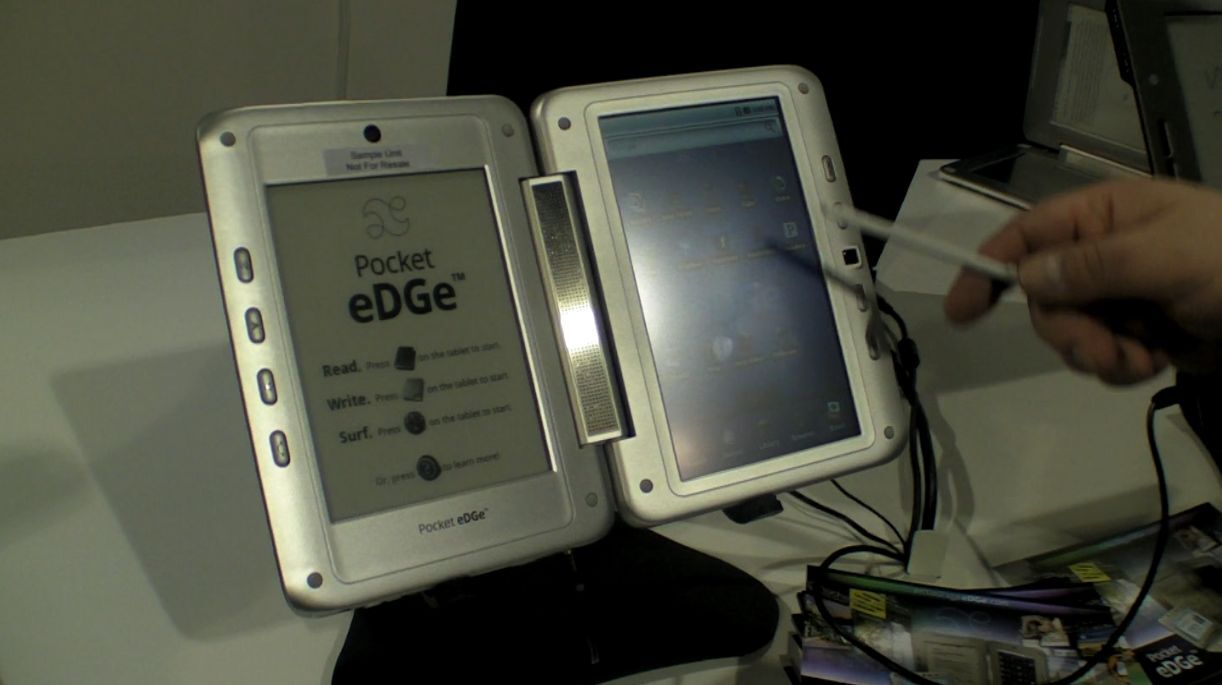 The e-Reader display is Wacom Penabled and the tablet side has a resistive touchscreen