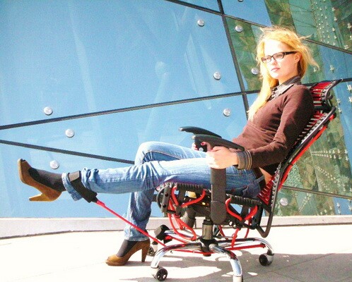 The leg muscles get a workout too, with straps from the bottom of the chair connected to resistance bands