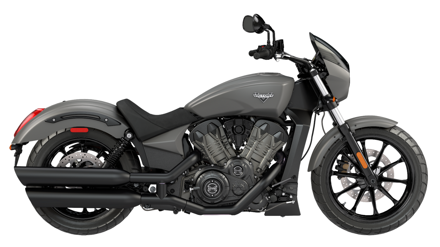 Every metallic component of the Victory Octane is painted black, including engine, exhausts, wheels, handlebars, brake calipers, rear shocks and even the foot controls