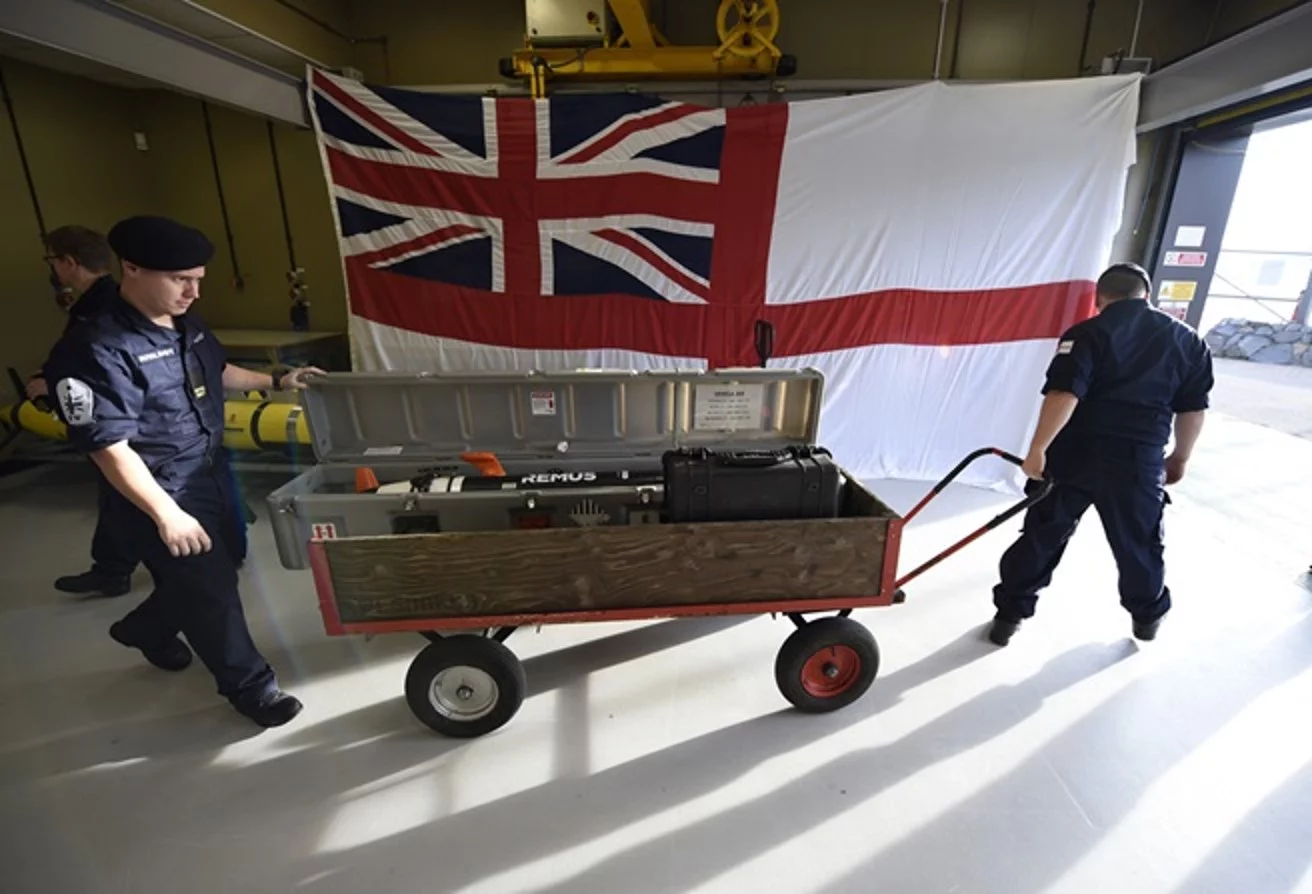 The Royal Navy leaves Hell Bay IV with a REMUS 100 unmanned underwater vehicle
