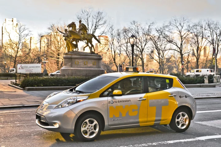One of six new Nissan LEAF taxis that will be serving New York City