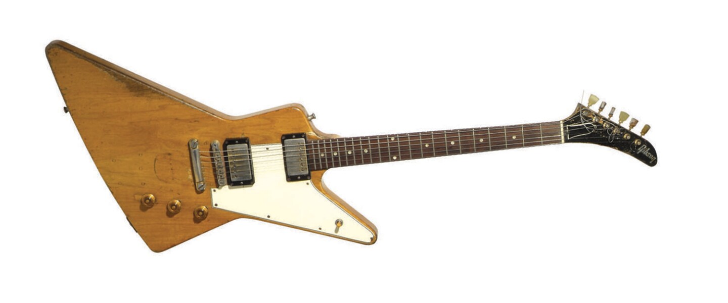 One of the few guitars in this list not previously owned by a legendary guitar player, gaining its value through scarcity. Less than 50 were made because no-one wanted them in 1958 when the Gibson catalogue listed them at $247.50, the same price as a Les Paul Standard. The model was discontinued in the early sixties. It sold for $611,000 at a Skinner auction on 15 October, 2006