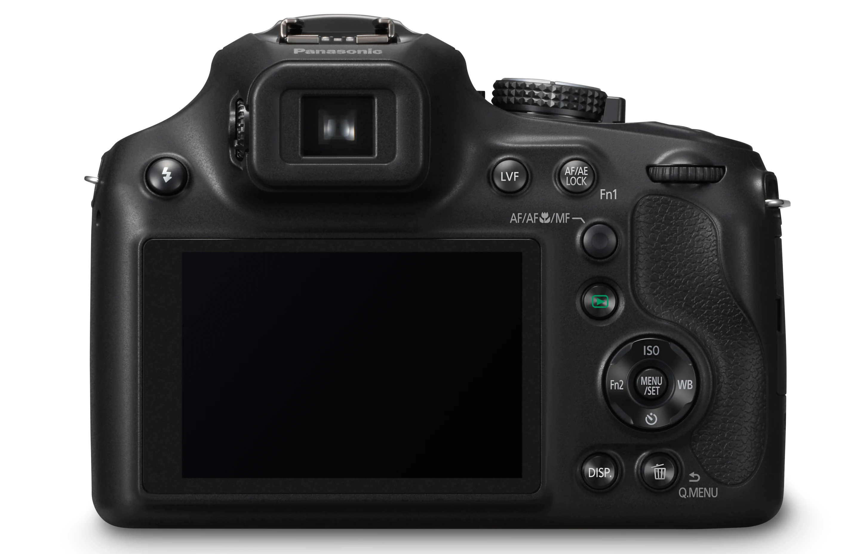 On the rear of the Panasonic Lumix DMC-FZ70 is a 3-inch monitor with 460K dots, and a 0.2-inch electronic viewfinder with a 202K dot equivalent resolution