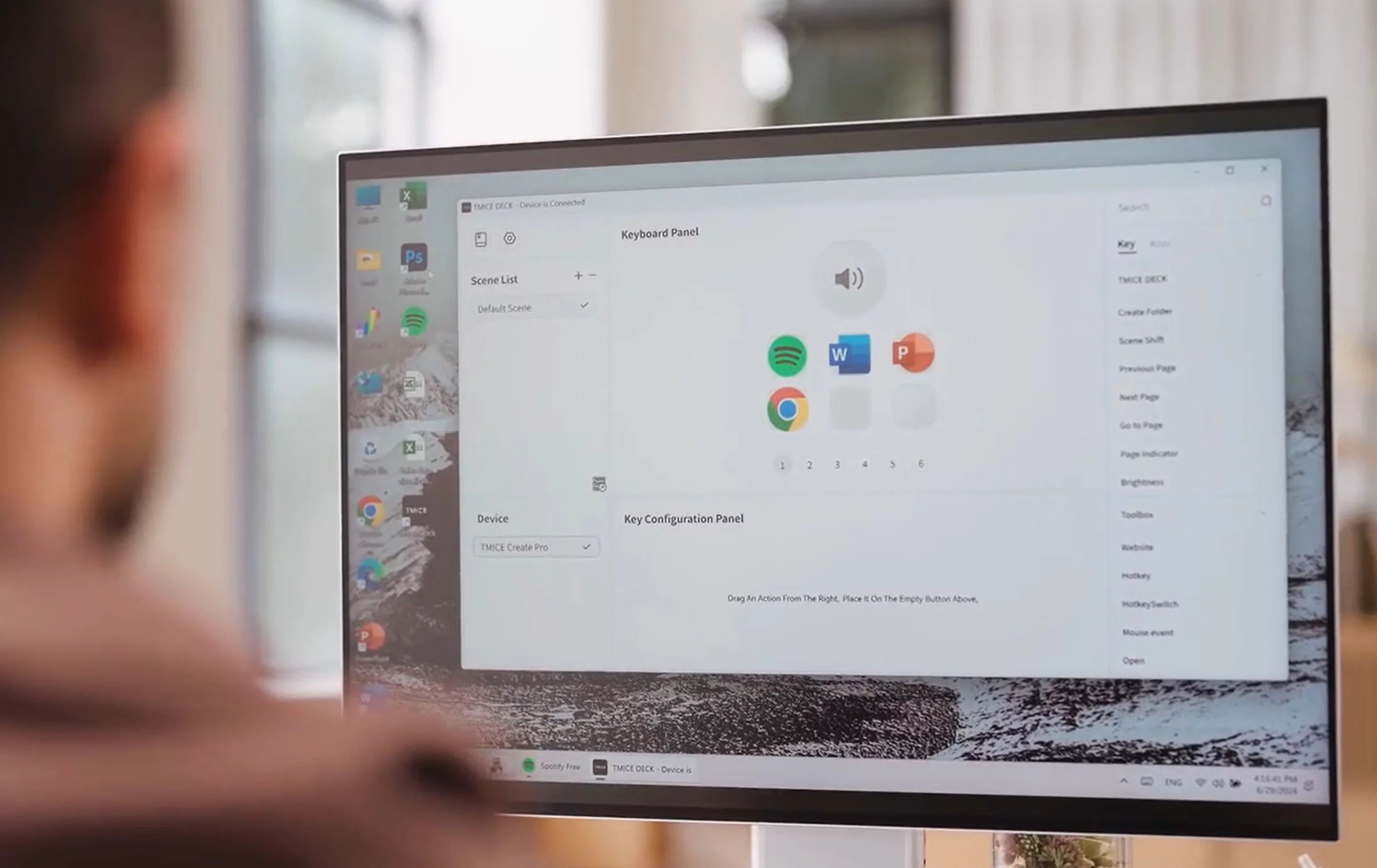 The controller module's six hotkeys are assigned tasks or shortcuts via companion software