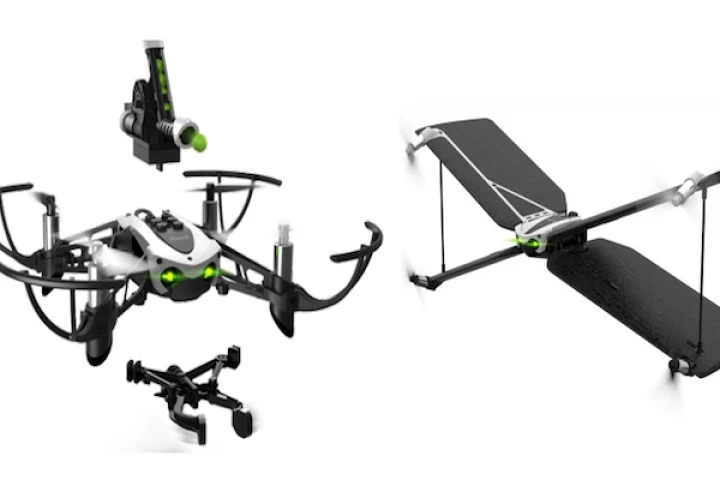Parrot has unveiled two new minidrones: the Mambo, with attachable accessories, and the Swing, a fixed-wing drone that takes off vertically