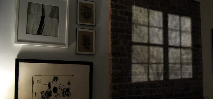 A window frame and stirring branches projected by Adam Frank's REVEAL