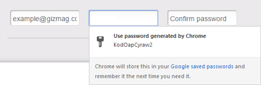 The Chrome browser can generate passwords for new services