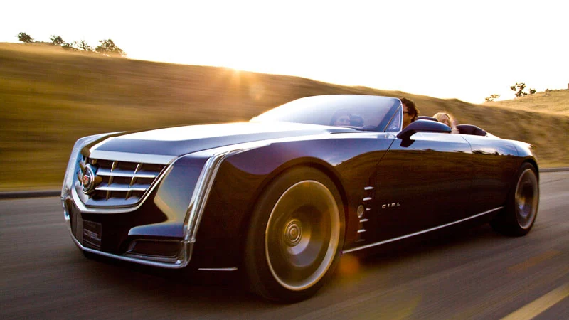 The Cadillac Ciel luxury open tourer concept car on the road.