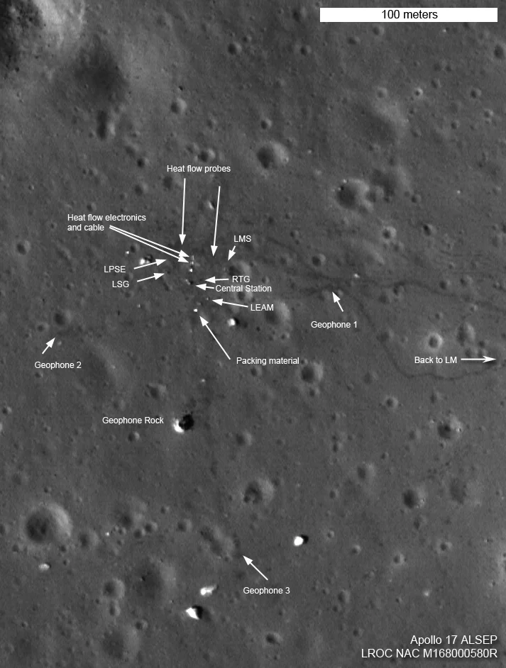 The Apollo 17 ASLEP set-up, as photographed by LROC