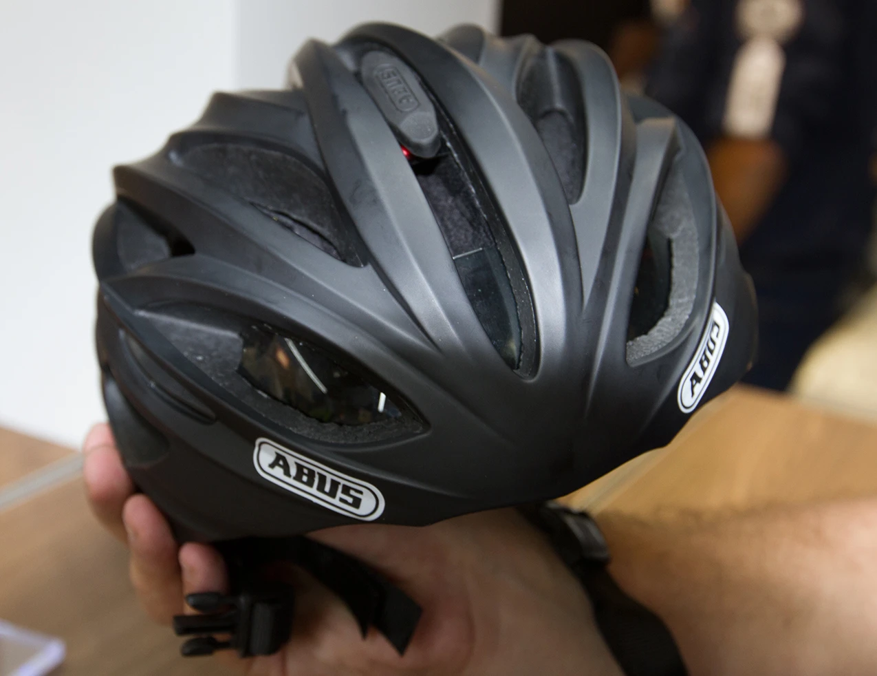 The ABUS In-Vizz racing helmet with visor retracted
