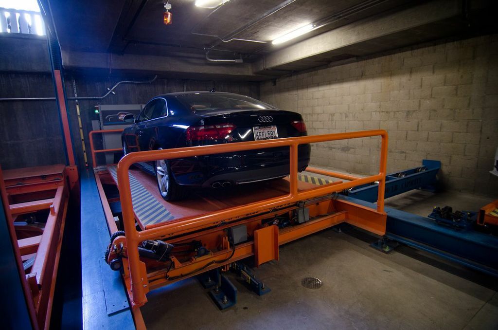 The Auto Parkit system takes a car to its designated storage area