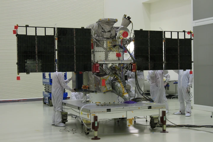 DSCOVR, the NOAA's Earth observation and space weather satellite, being readied for launch (Photo: NASA/Ben Smegelsky)