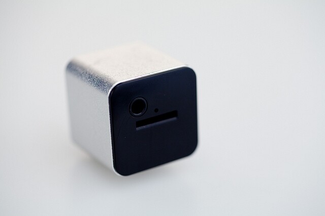 The back of theKube2, with its headphone port and microSD card slot