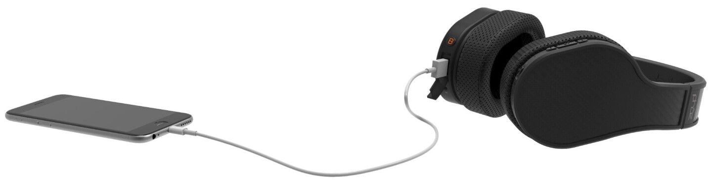 The Model P5 headphones can be connected to an iOS mobile device via the Lightning port or an Android device over micro-USB