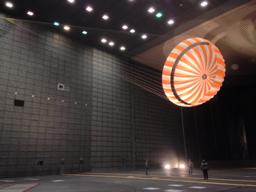 InSight's parachute being put through its paces in the world's largest wind tunnel at NASA Ames Research Center