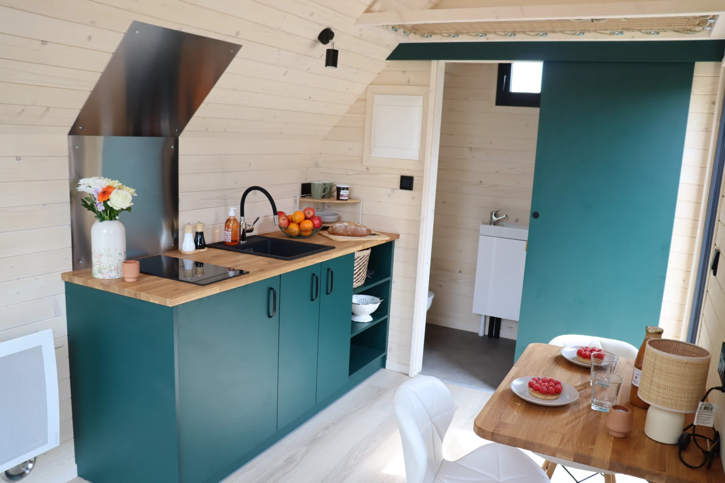 The Nid Luxe's kitchen is simple, reflecting its intended use as a vacation home