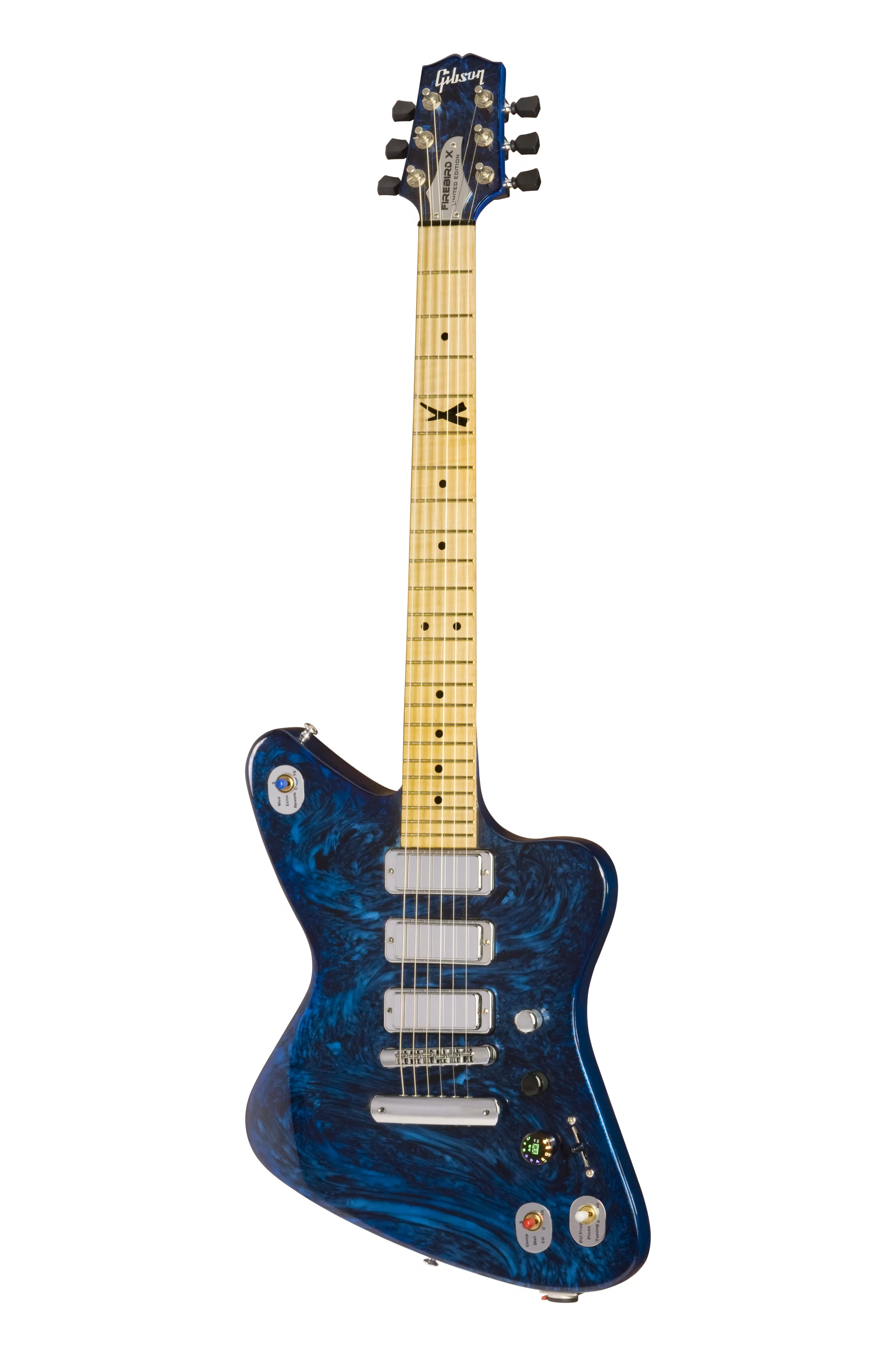 The 'blue-bowling-ball' finish of the newest Firebird X models