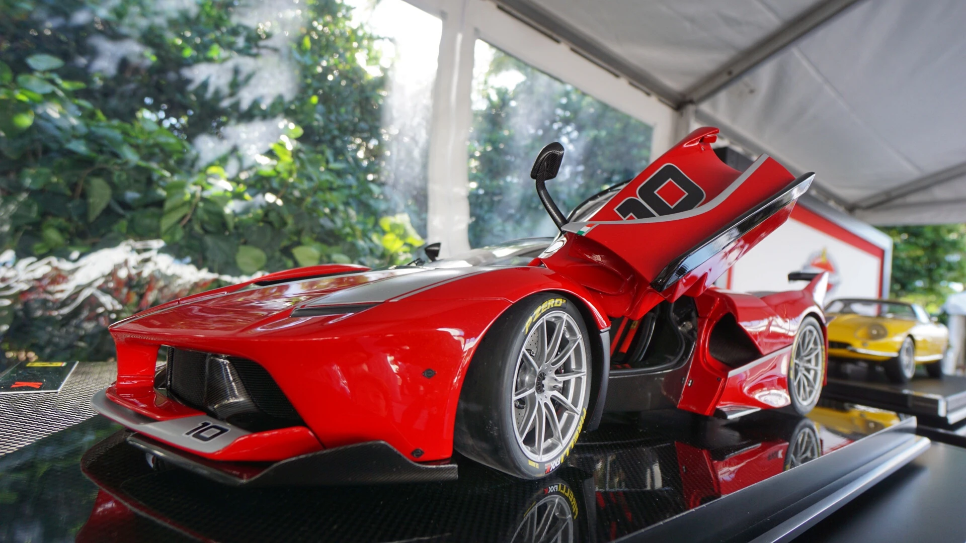 This is a model Ferrari FXX K, made to order 1:8 scale by Amalgam Fine Model Cars.