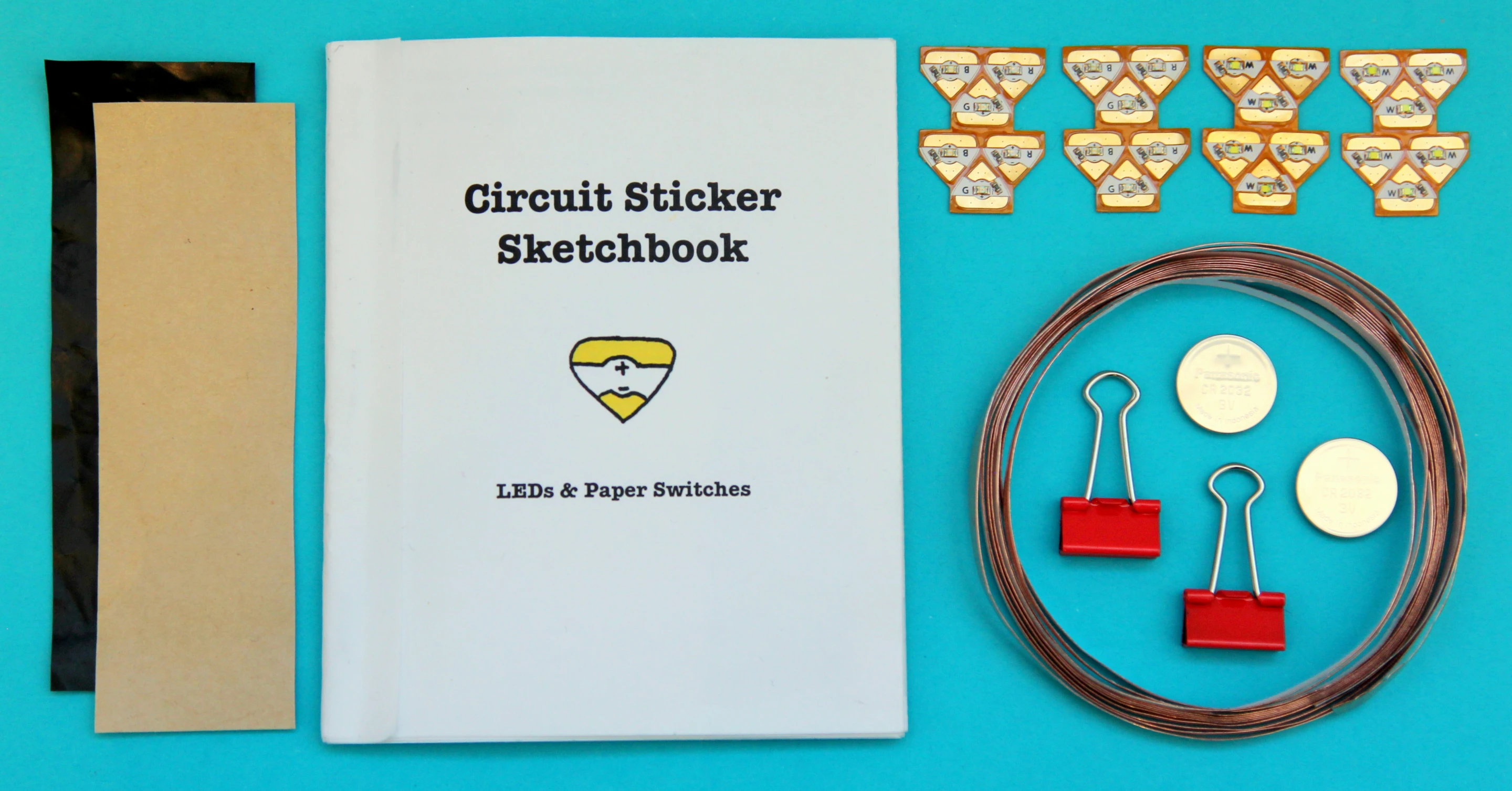 The Chibitronics starter set includes LED stickers and conductive materials