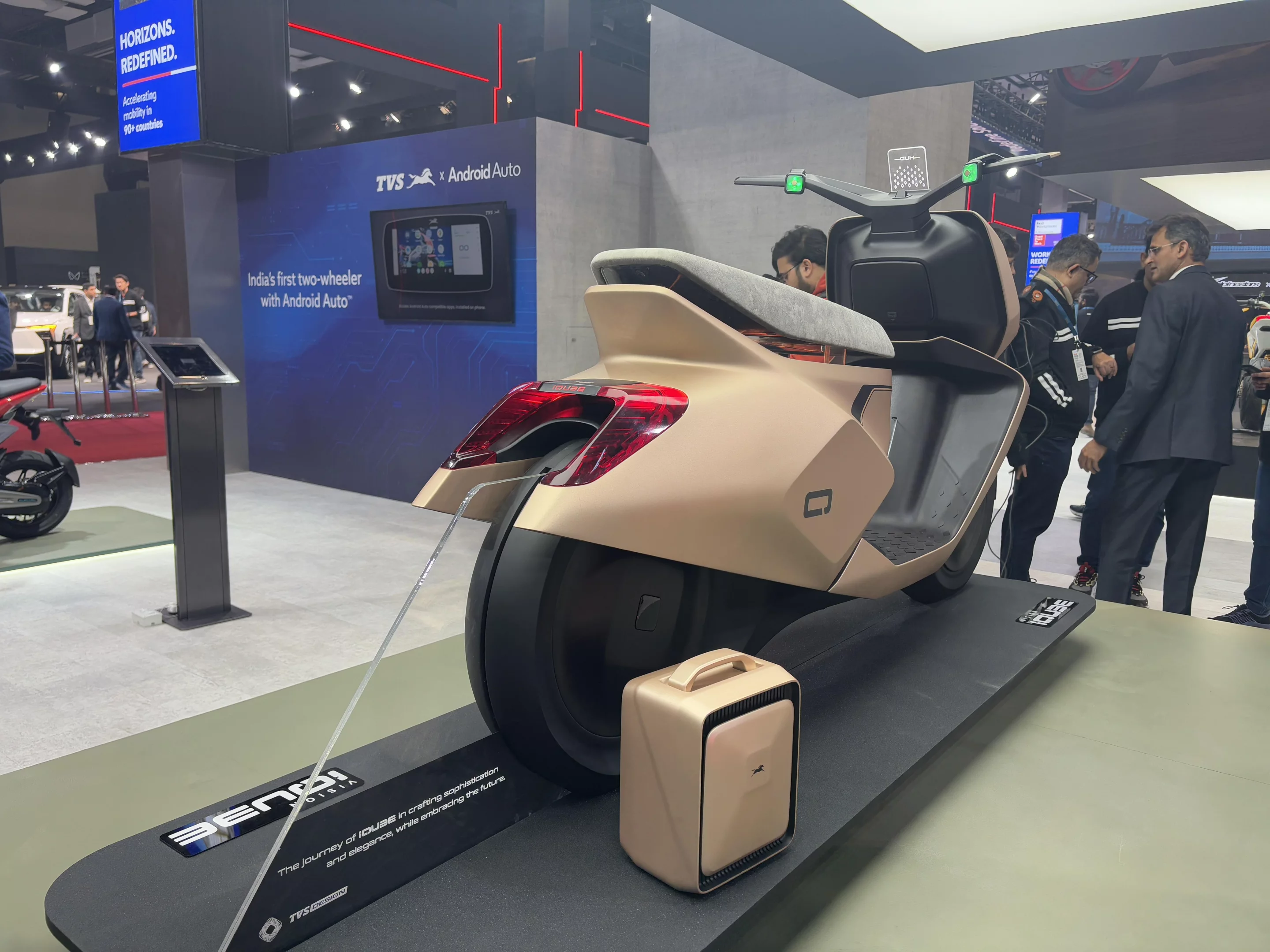 The TVS Vision iQube concept's small seat and contoured body panels add to its appeal