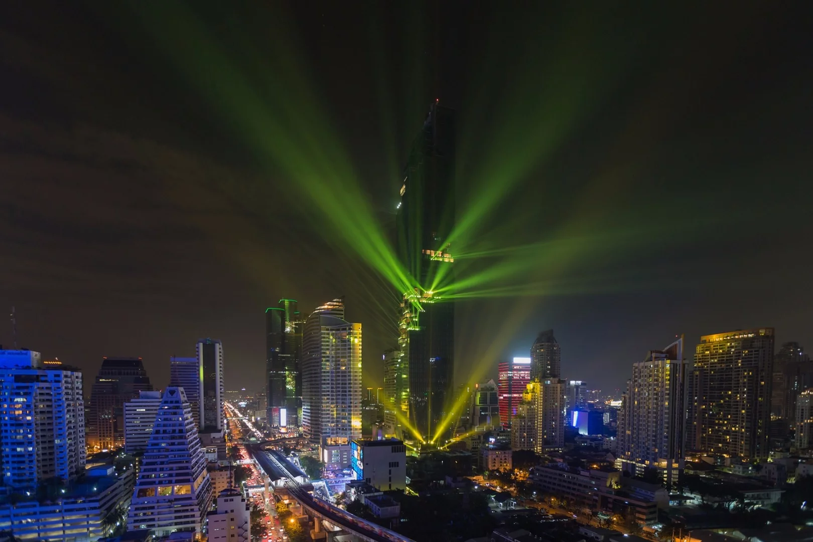 The tower's completion was celebrated with a light-show
