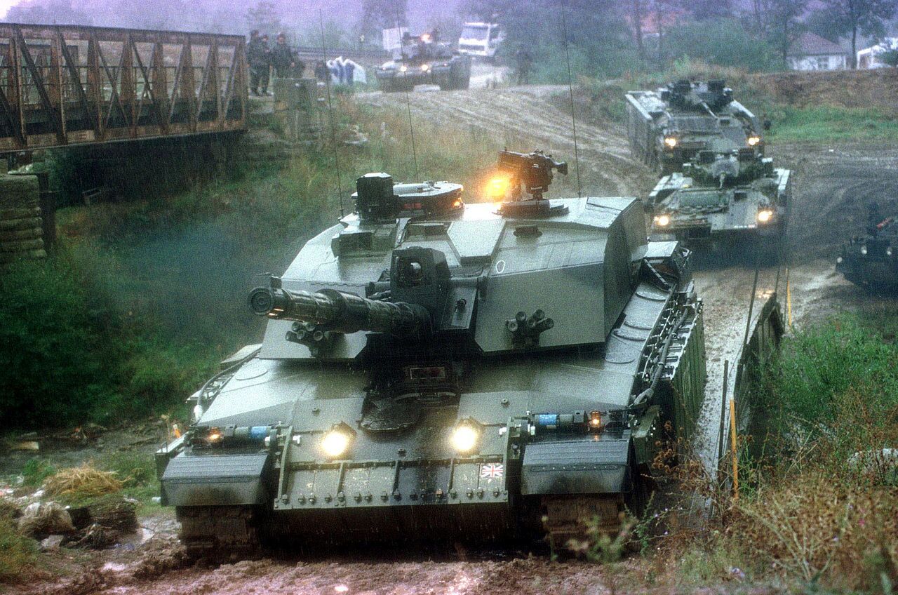 Challenger 2s fording a river in Kosovo