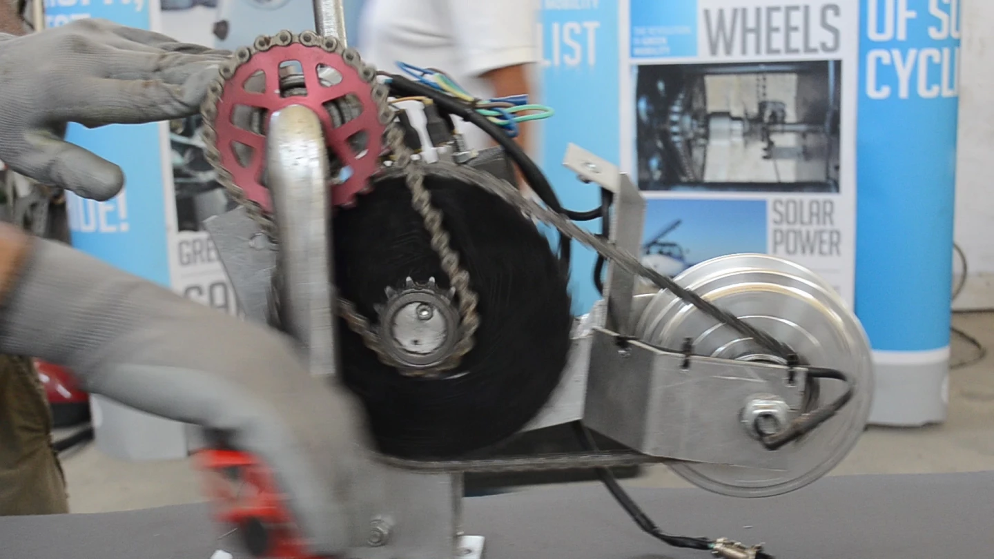 The pedal power pack has been designed to provide extra juice for the Sunnyclist - and can double as a static exercise bicycle at home