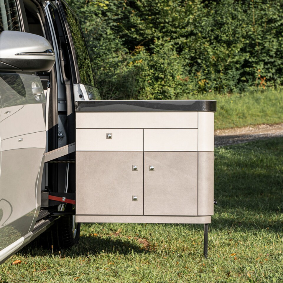 Pössl teases a new line of V-Class "Star" campers with a swing-out indoor/outdoor kitchen