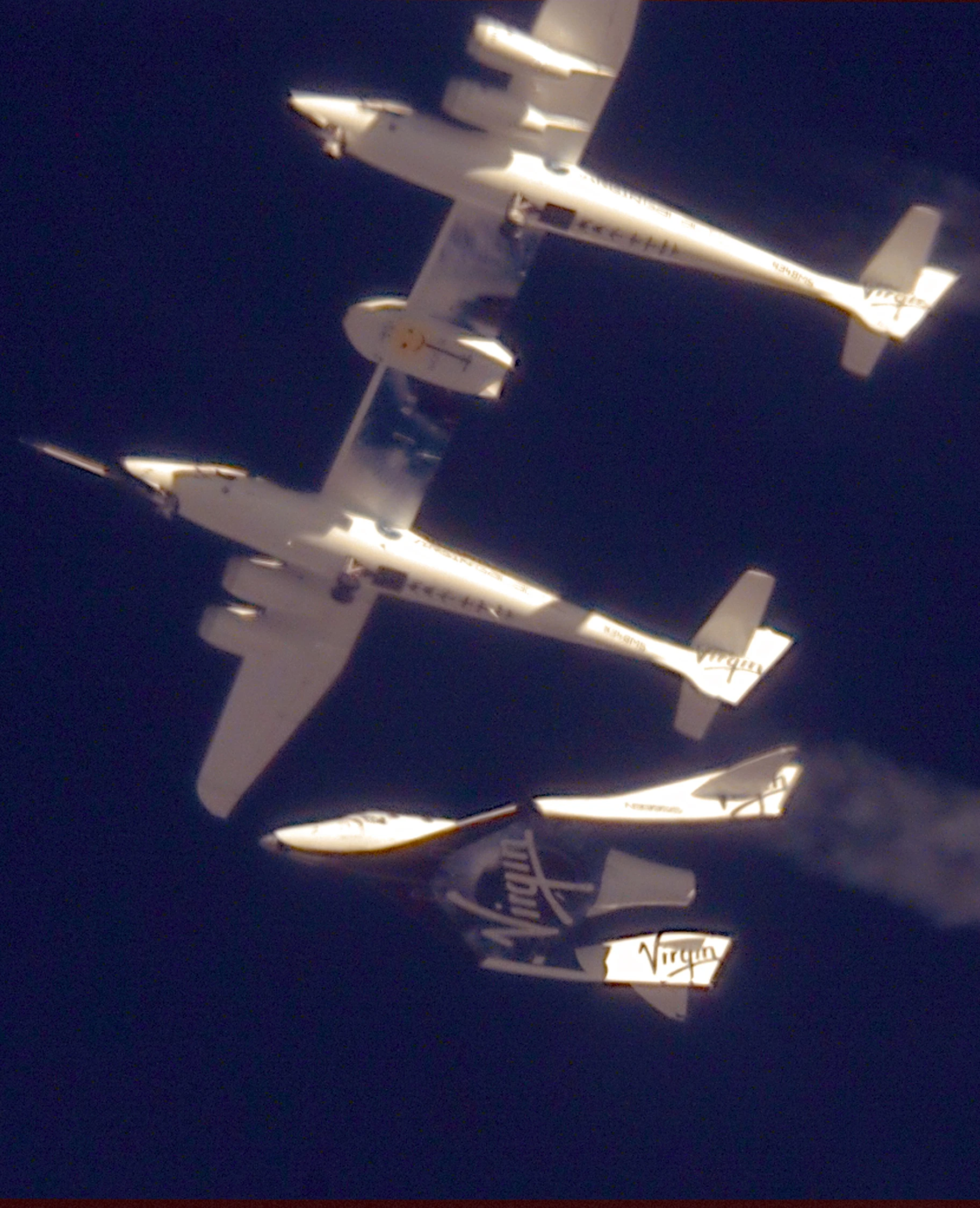 VSS Enterprise moments after she is released from VMS Eve at 45,000ft (Image: Clay Observatory)