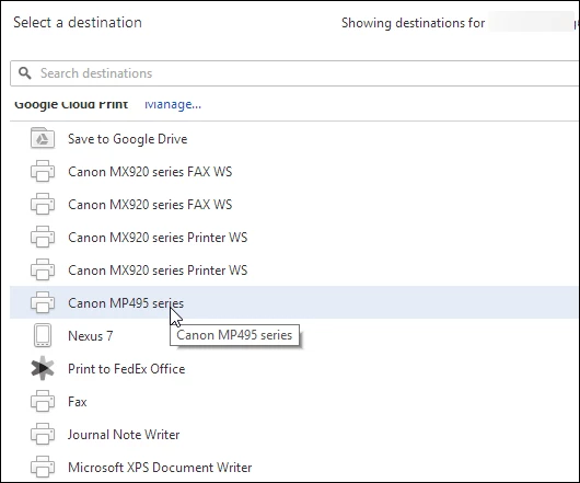 Print from Chrome to any Google Cloud Printer you have set up