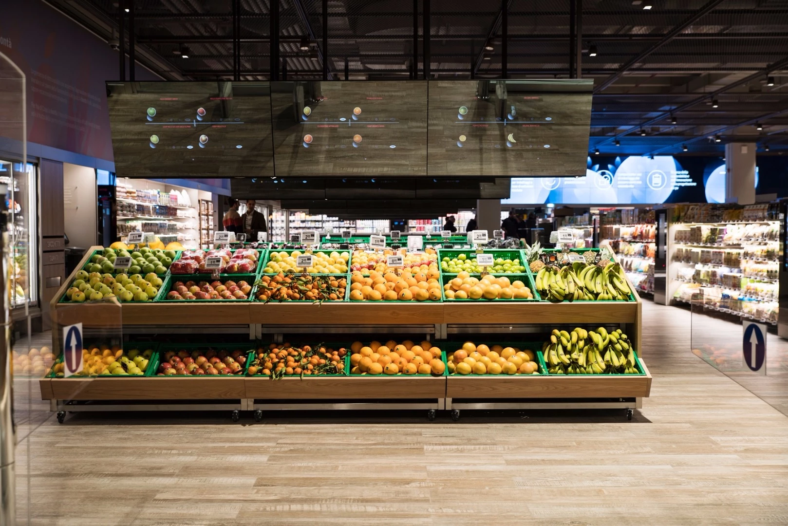 Food info shown on the Supermarket of the Future mirror displays includes nutritional properties, place of origin, presence of allergens and waste disposal guidance