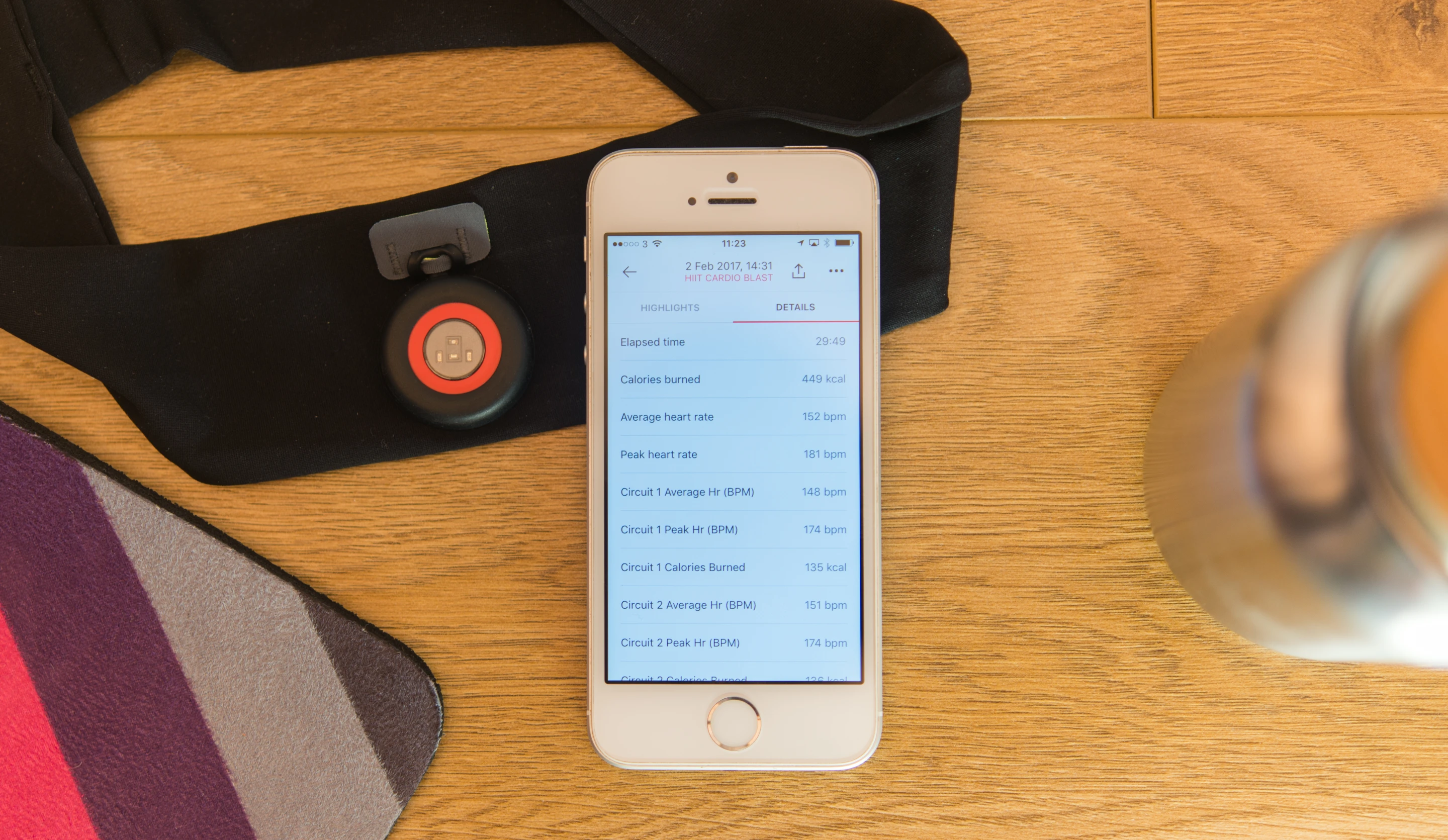 Your average heart-rate, peak heart-rate, and calorie burn is logged for each exercise circuit with the Moov HR Sweat