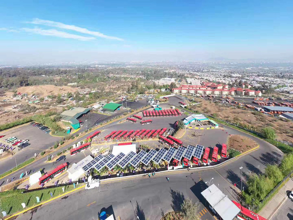 The vehicles serving Chile's electric bus corridor are recharged at two dedicated stations in Santiago