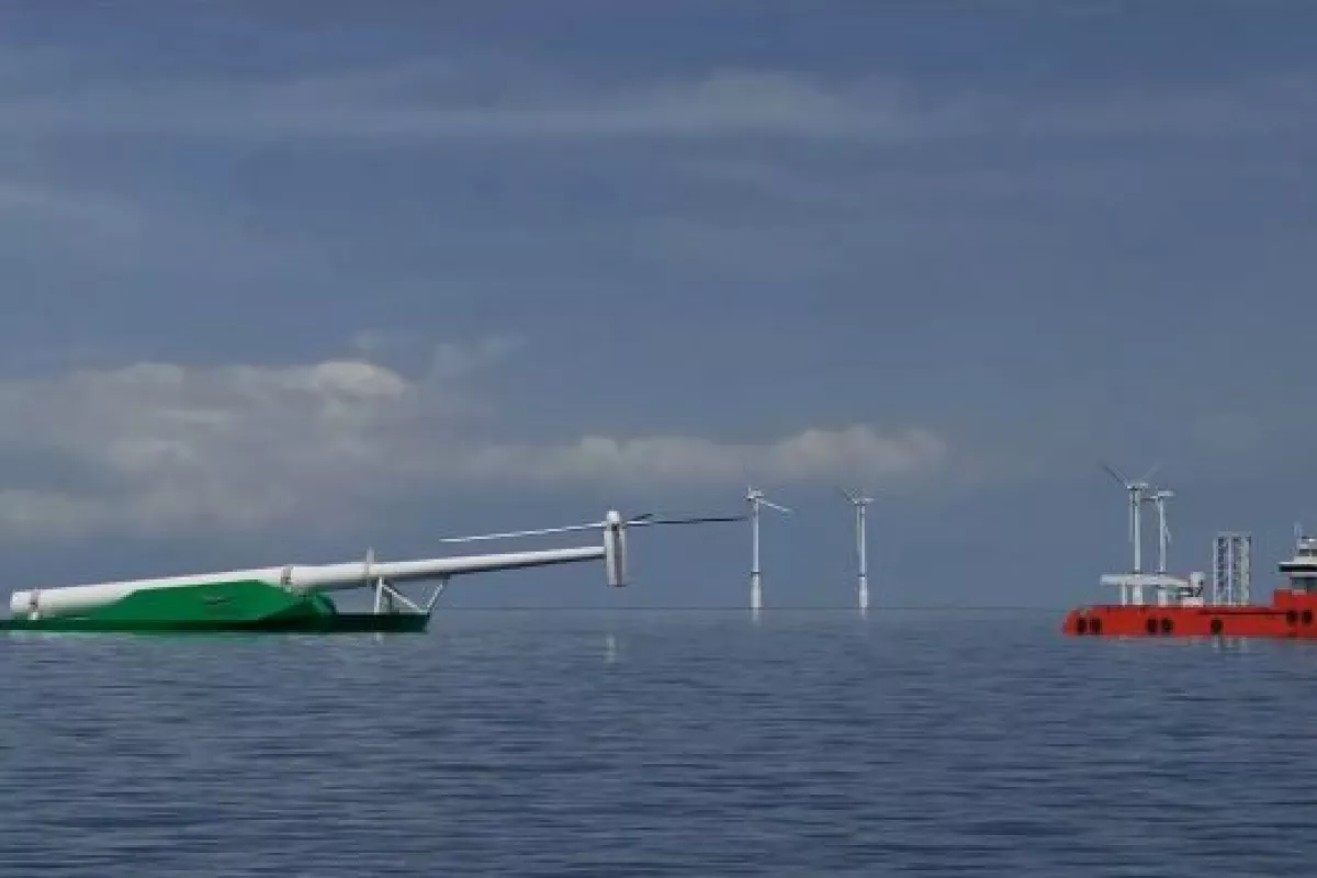 The proposed WindFlip system would use barges that sink stern-first into the ocean, for transporting and placing large offshore wind turbines