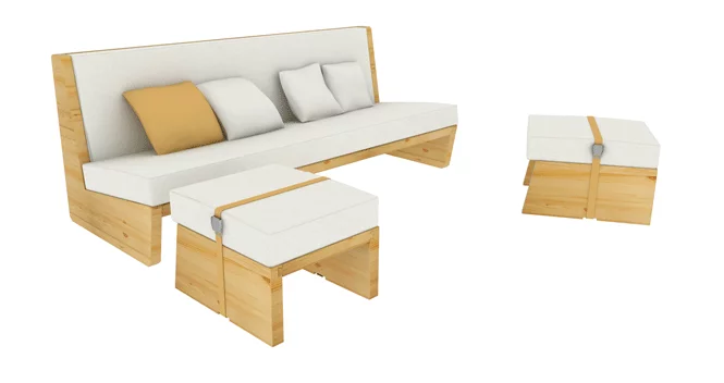 The Prispa home features specifically designed furniture