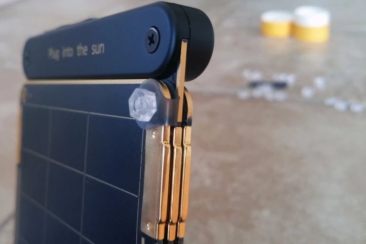 If you’re smart about which way to face the included nuts and bolts, Solar Paper's panels will still be able to magnetically stack atop each other
