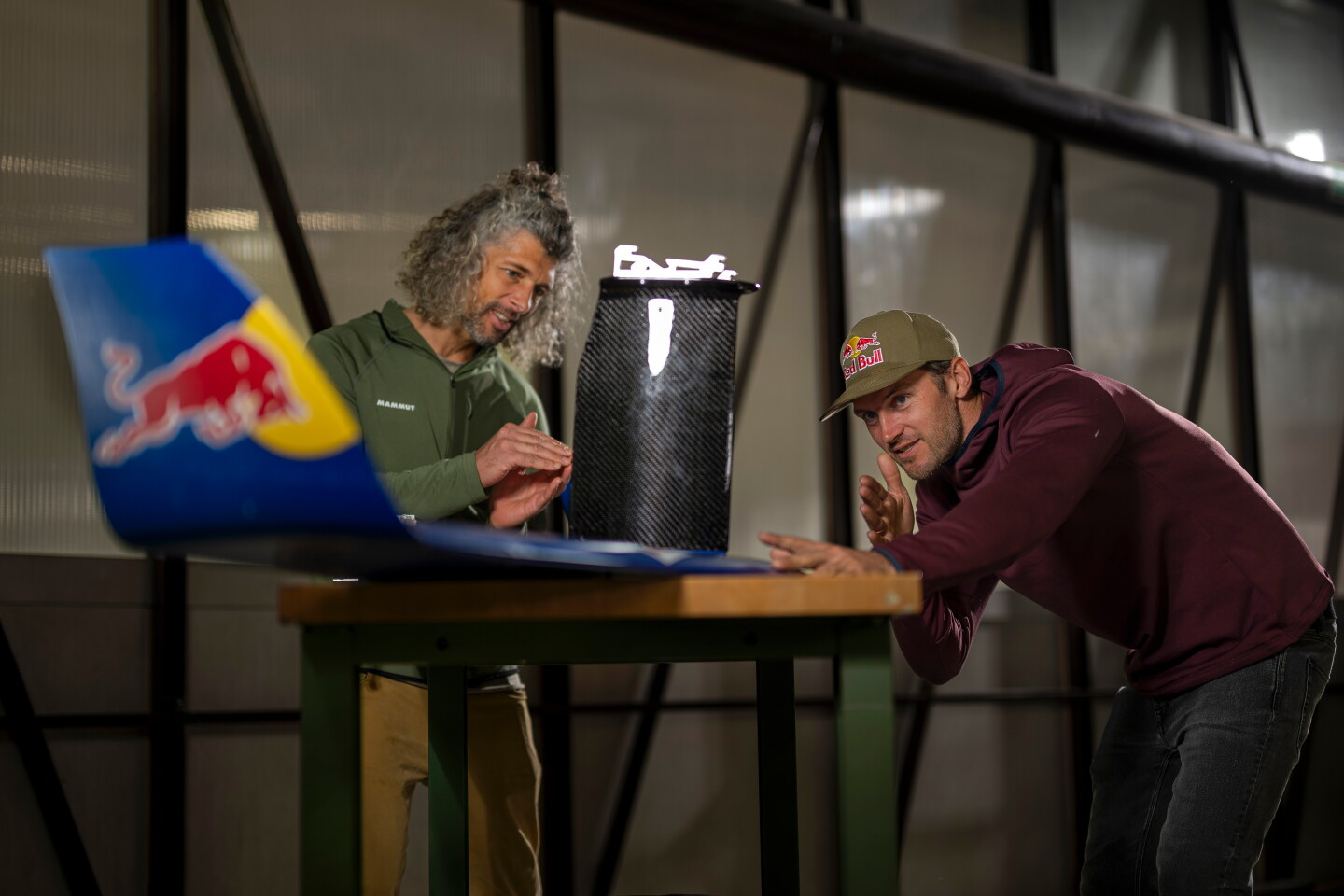 Andreas Podlipnik (left) and Peter Salzmann spent three years developing and fine-tuning the 6.9-foot winged foil with help from Red Bull Advanced Technologies