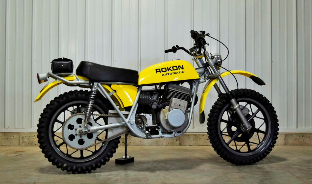Rokon made some radical motorcycles in its day, and this was one of the most successful and radical of them all, the 340 Enduro. This bike from 1975 was sold with 0.5 miles on the odometer. It had only ever been started once.