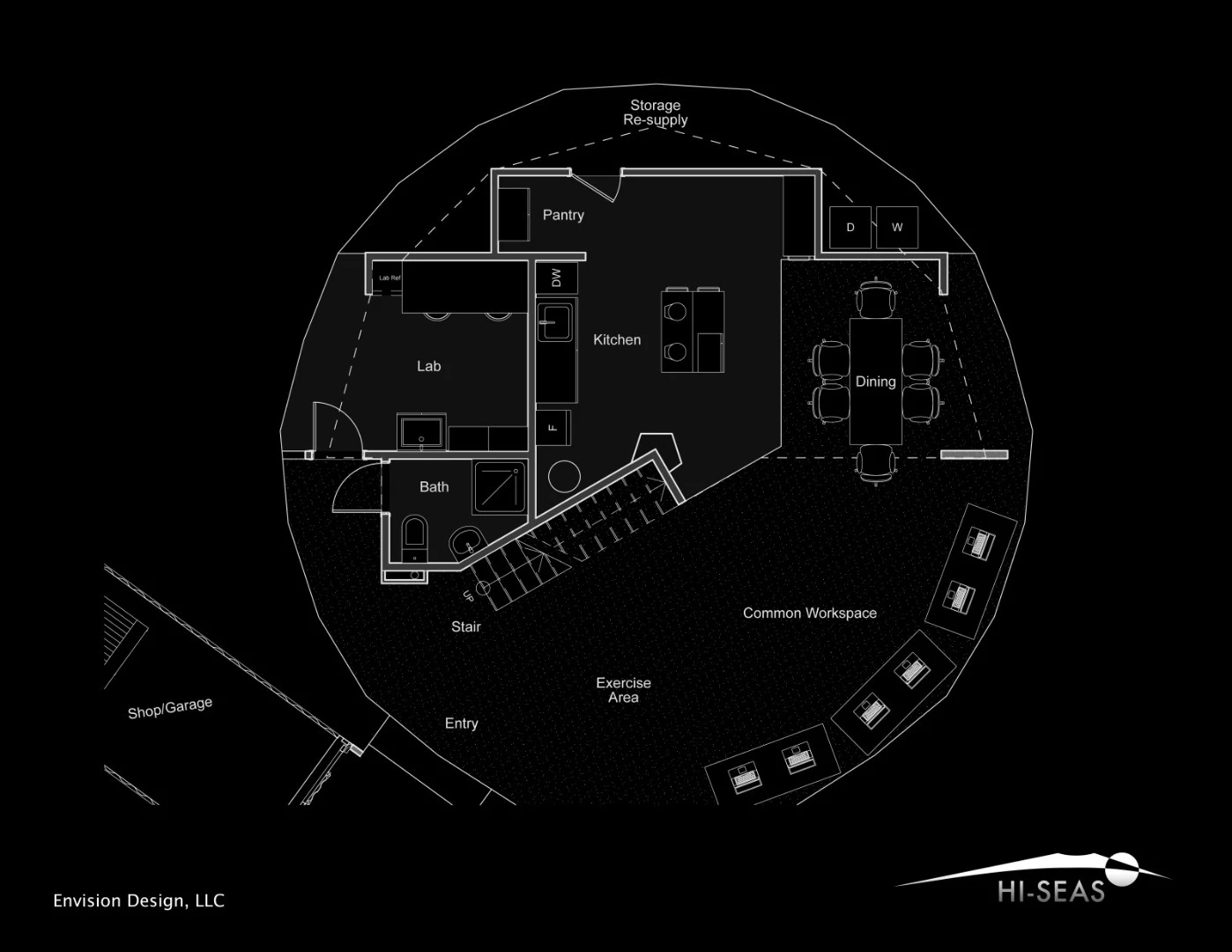 The blueprints for the lower level of the habitat