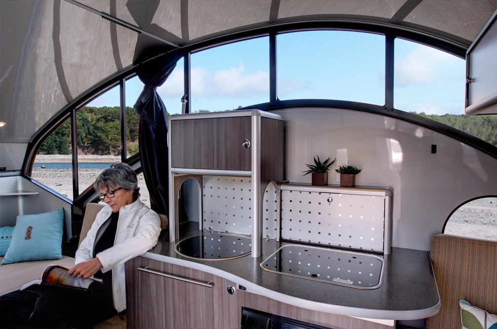 Its unique crescent-shaped windows let in light and allows you to enjoy the world around you