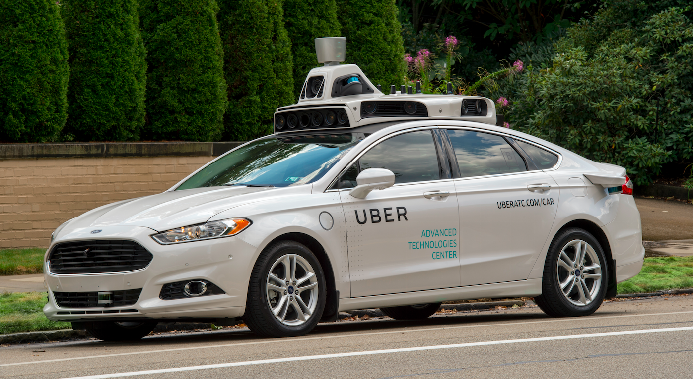 One of the self-driving cars on the roads of Pittsburgh as part of an Uber trial